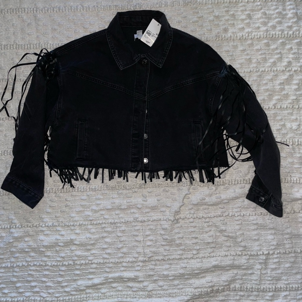 Forever 21 Black Fringe Jean Jacket